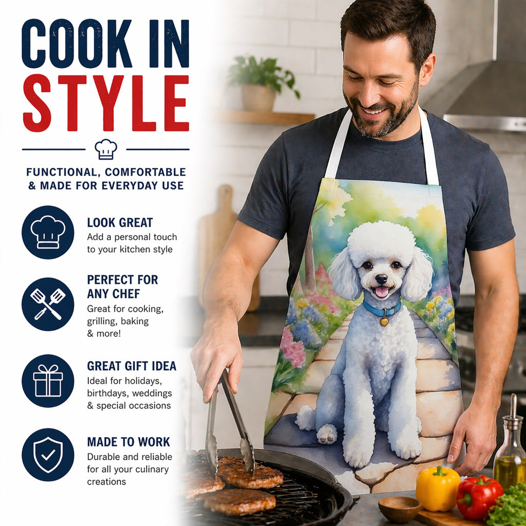 White Poodle Spring Path Apron Cooking Kitchen Server Baking Crafts Gardening for Adult Women Men, Unisex, Large, Multicolor