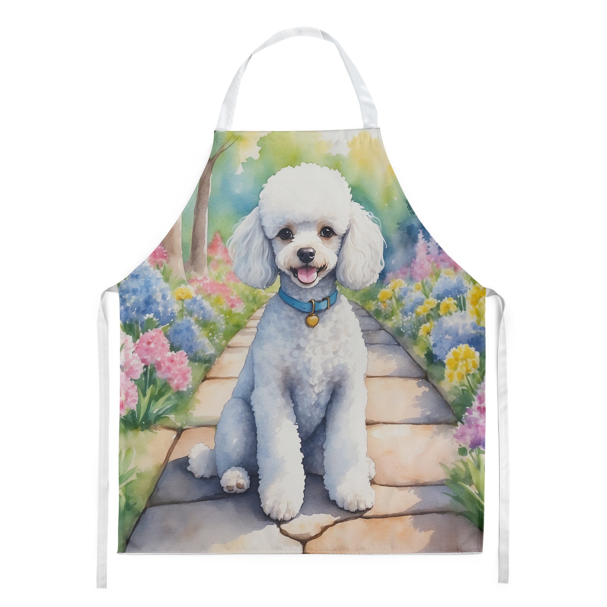 White Poodle Spring Path Apron Cooking Kitchen Server Baking Crafts Gardening for Adult Women Men, Unisex, Large, Multicolor