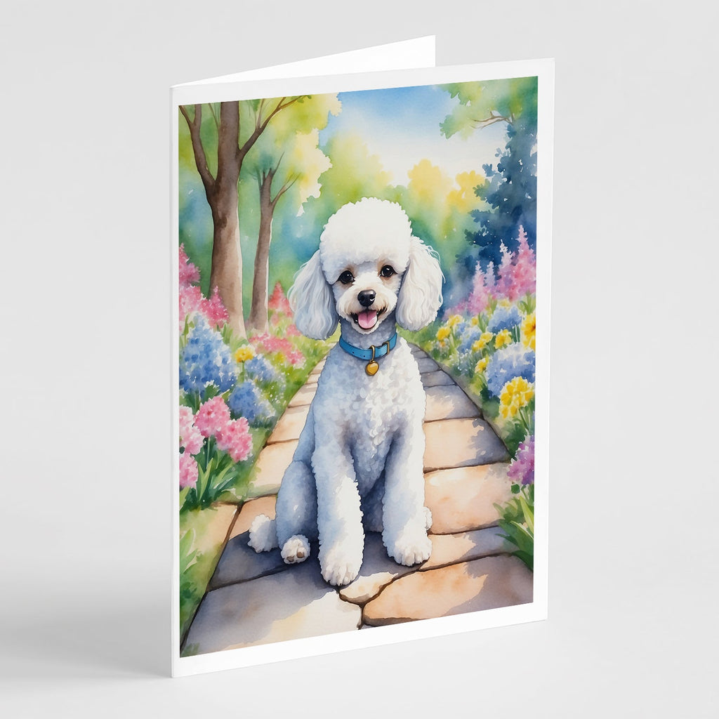 White Poodle Spring Path Greeting Cards Pack of 8 Blank Cards with Envelopes Whimsical A7 Size 5x7