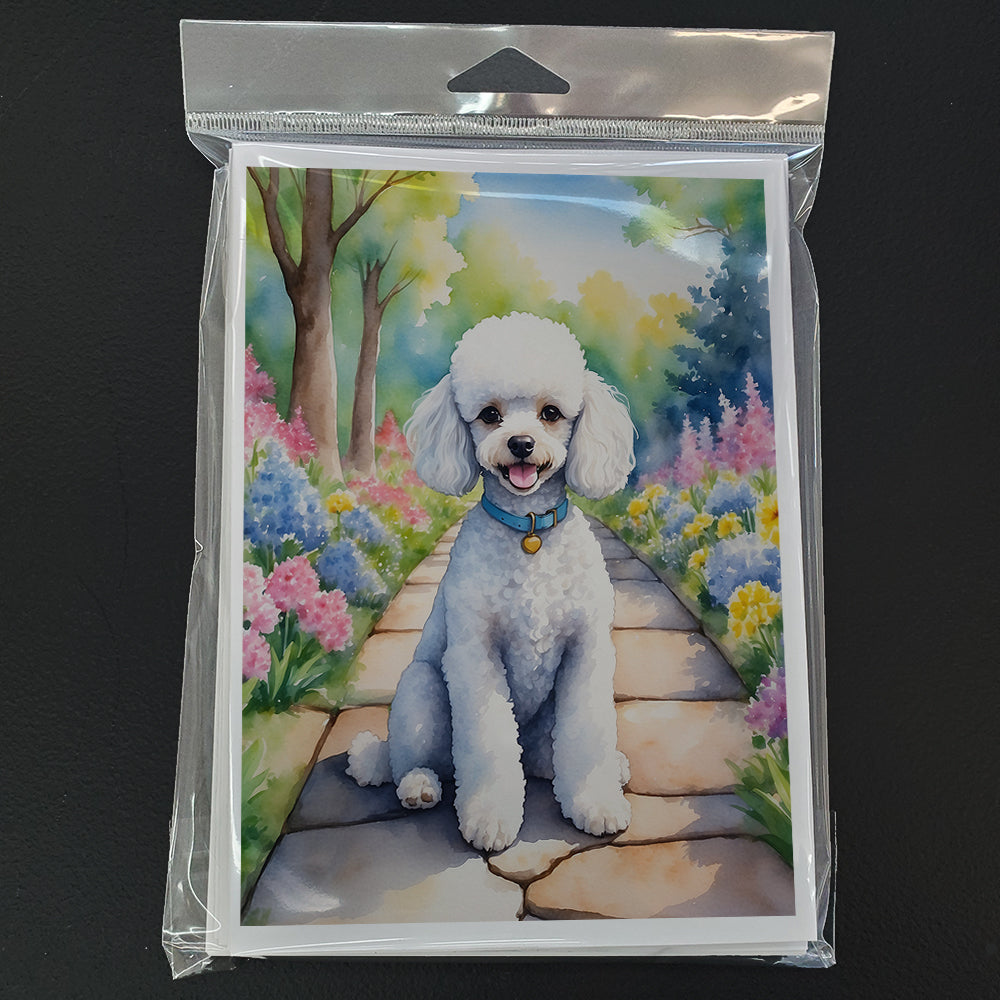 White Poodle Spring Path Greeting Cards Pack of 8 Blank Cards with Envelopes Whimsical A7 Size 5x7