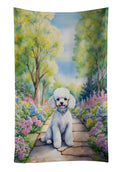 White Poodle Spring Path Kitchen Towel Velour Plush Front and Cotton Loop Back Machine Washable