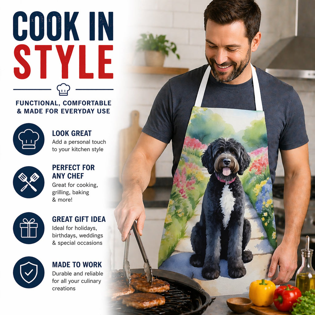 Portuguese Water Dog Spring Path Apron Cooking Kitchen Server Baking Crafts Gardening for Adult Women Men, Unisex, Large, Multicolor