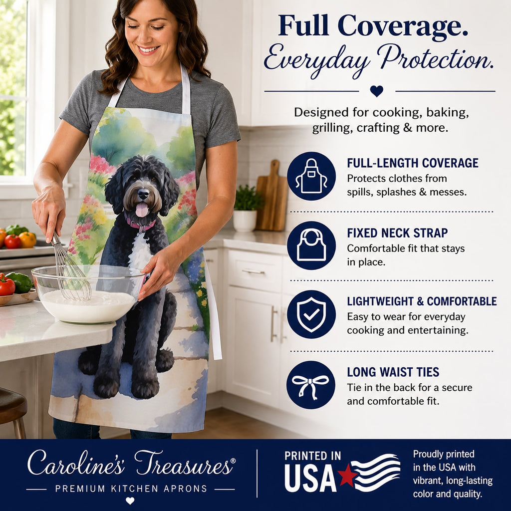 Portuguese Water Dog Spring Path Apron Cooking Kitchen Server Baking Crafts Gardening for Adult Women Men, Unisex, Large, Multicolor