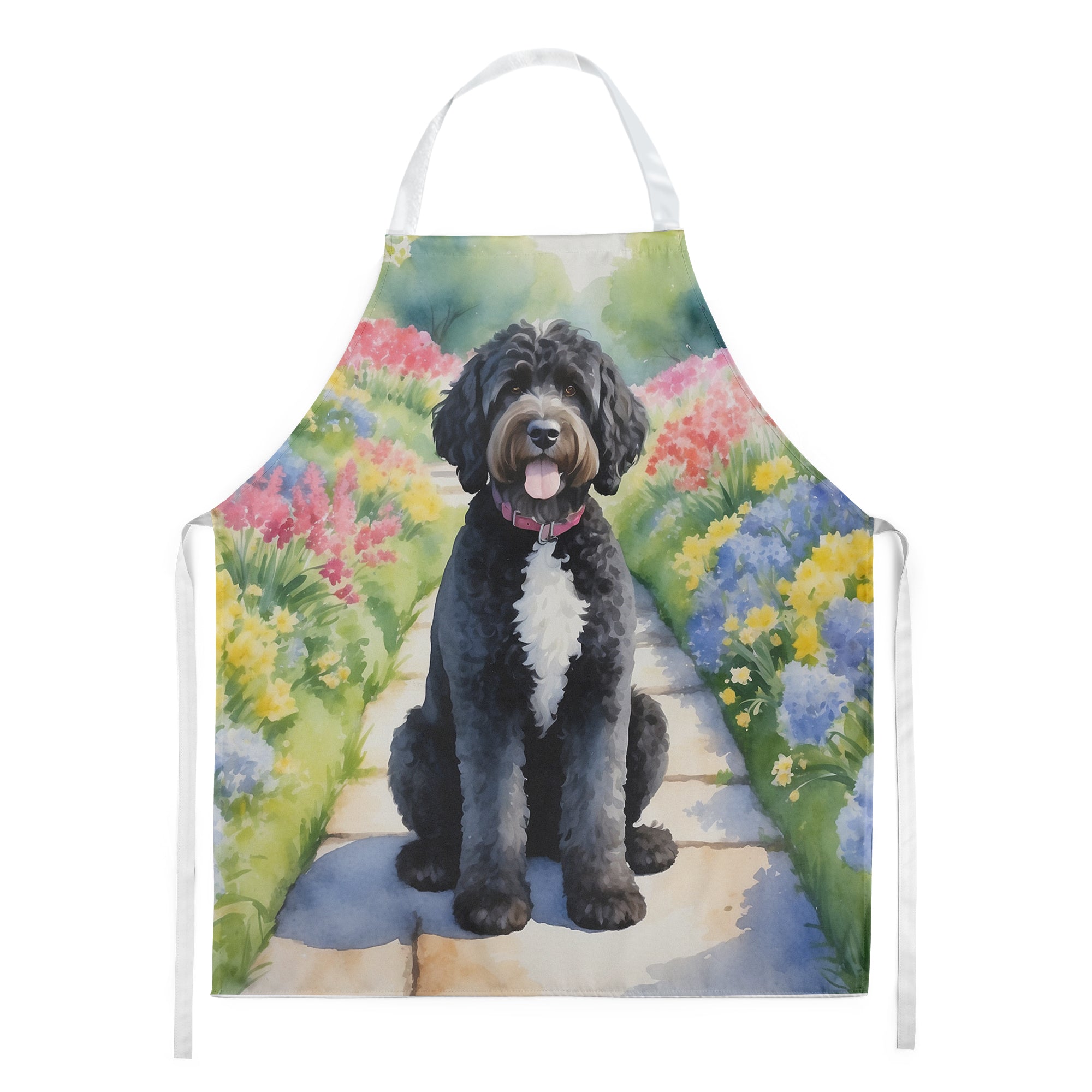 Portuguese Water Dog Spring Path Apron Cooking Kitchen Server Baking Crafts Gardening for Adult Women Men, Unisex, Large, Multicolor