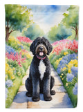 Portuguese Water Dog Spring Path House Flag 28x40 Porch Sleeve Pole Decorative Outside Yard Banner Artwork Wall Hanging, Polyester