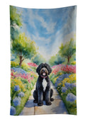 Portuguese Water Dog Spring Path Kitchen Towel Velour Plush Front and Cotton Loop Back Machine Washable