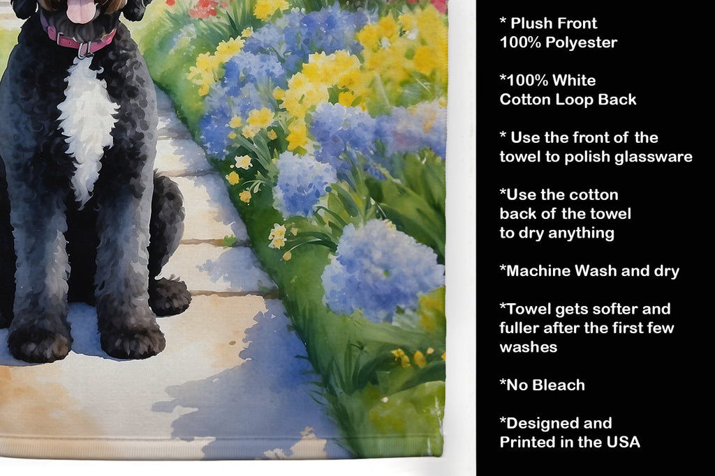 Portuguese Water Dog Spring Path Kitchen Towel Velour Plush Front and Cotton Loop Back Machine Washable
