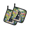 Portuguese Water Dog Spring Path Pot Holder Set of 2 Heat Resistant Quilted Hot Pads 7.5 x 7.5 Inch, Insulated Kitchen Trivets for Cooking & Baking