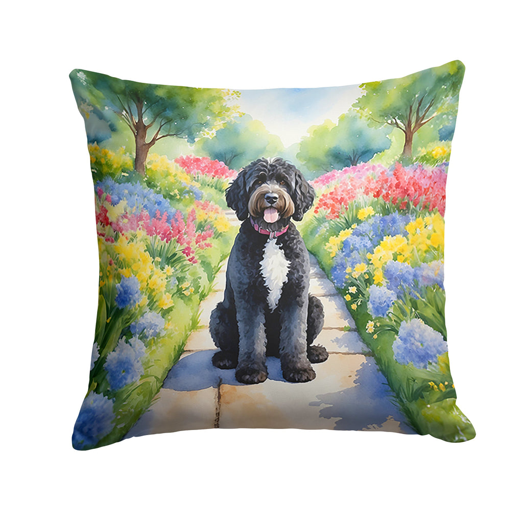 Portuguese Water Dog Spring Path Decorative Throw Pillow 18x18 Indoor Outdoor Accent Cushion, Fabric Cover with Insert for Sofa, Bed, Porch & Living Room