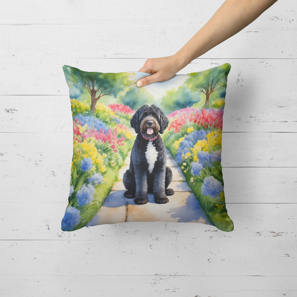 Portuguese Water Dog Spring Path Decorative Throw Pillow 18x18 Indoor Outdoor Accent Cushion, Fabric Cover with Insert for Sofa, Bed, Porch & Living Room