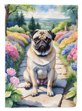 Pug Spring Path House Flag 28x40 Porch Sleeve Pole Decorative Outside Yard Banner Artwork Wall Hanging, Polyester