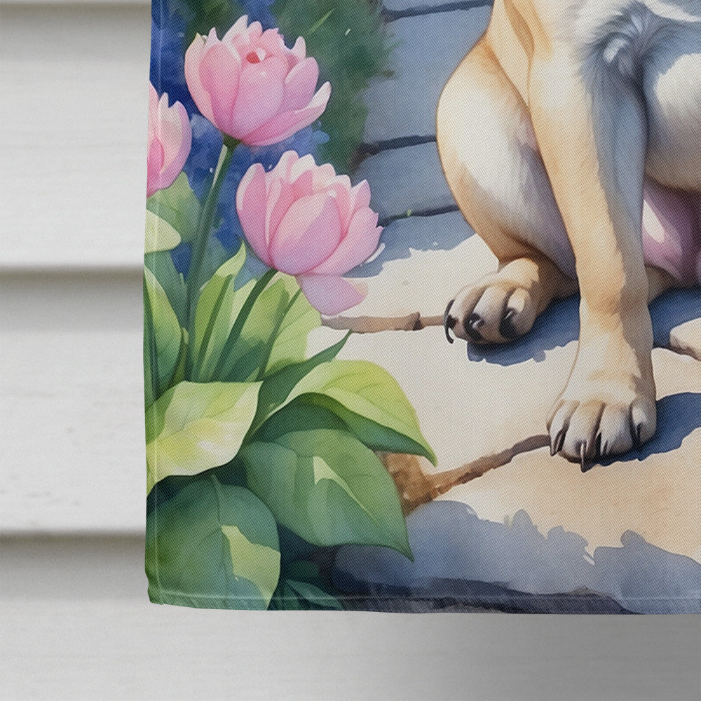 Pug Spring Path House Flag 28x40 Porch Sleeve Pole Decorative Outside Yard Banner Artwork Wall Hanging, Polyester