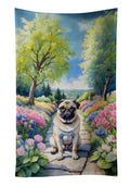 Pug Spring Path Kitchen Towel Velour Plush Front and Cotton Loop Back Machine Washable