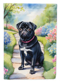 Black Pug Spring Path House Flag 28x40 Porch Sleeve Pole Decorative Outside Yard Banner Artwork Wall Hanging, Polyester
