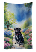Black Pug Spring Path Kitchen Towel Velour Plush Front and Cotton Loop Back Machine Washable