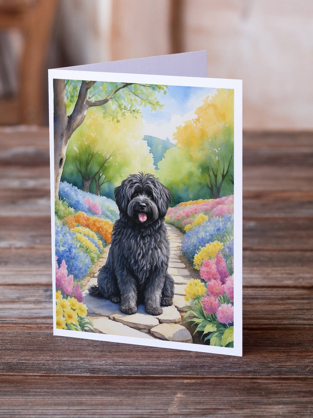 Puli Spring Path Greeting Cards Pack of 8 Blank Cards with Envelopes Whimsical A7 Size 5x7