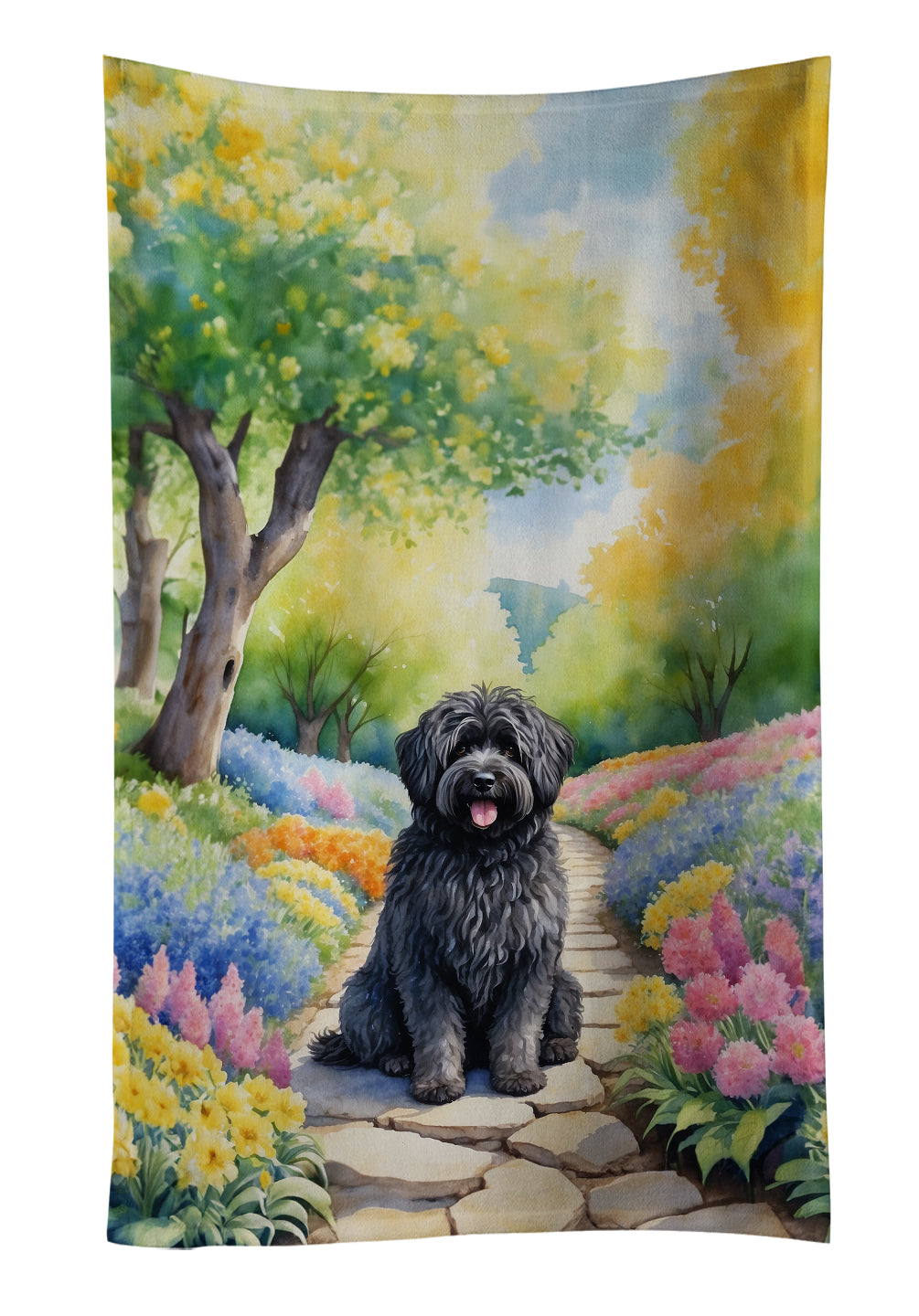 Puli Spring Path Kitchen Towel Velour Plush Front and Cotton Loop Back Machine Washable