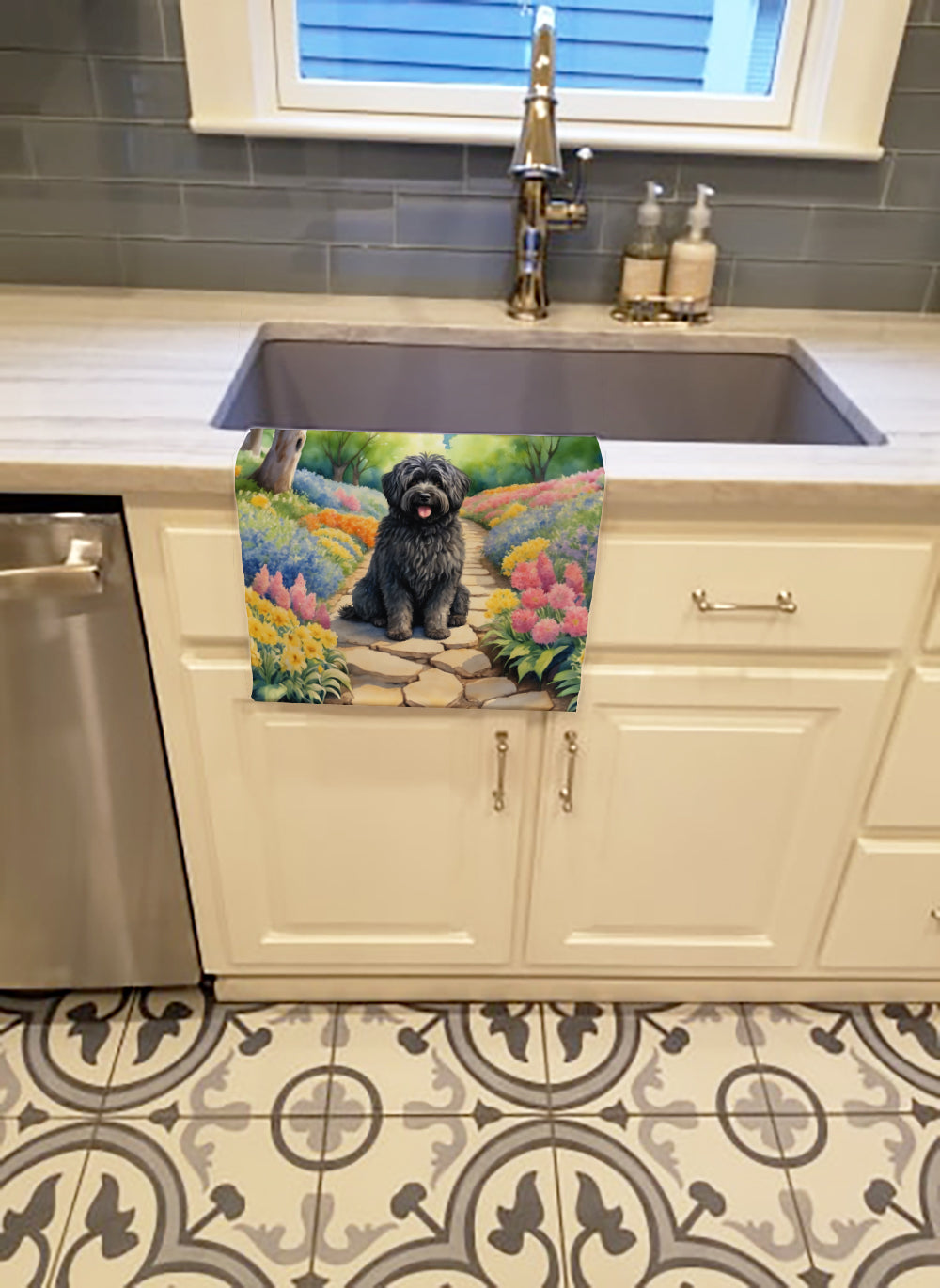 Puli Spring Path Kitchen Towel Velour Plush Front and Cotton Loop Back Machine Washable
