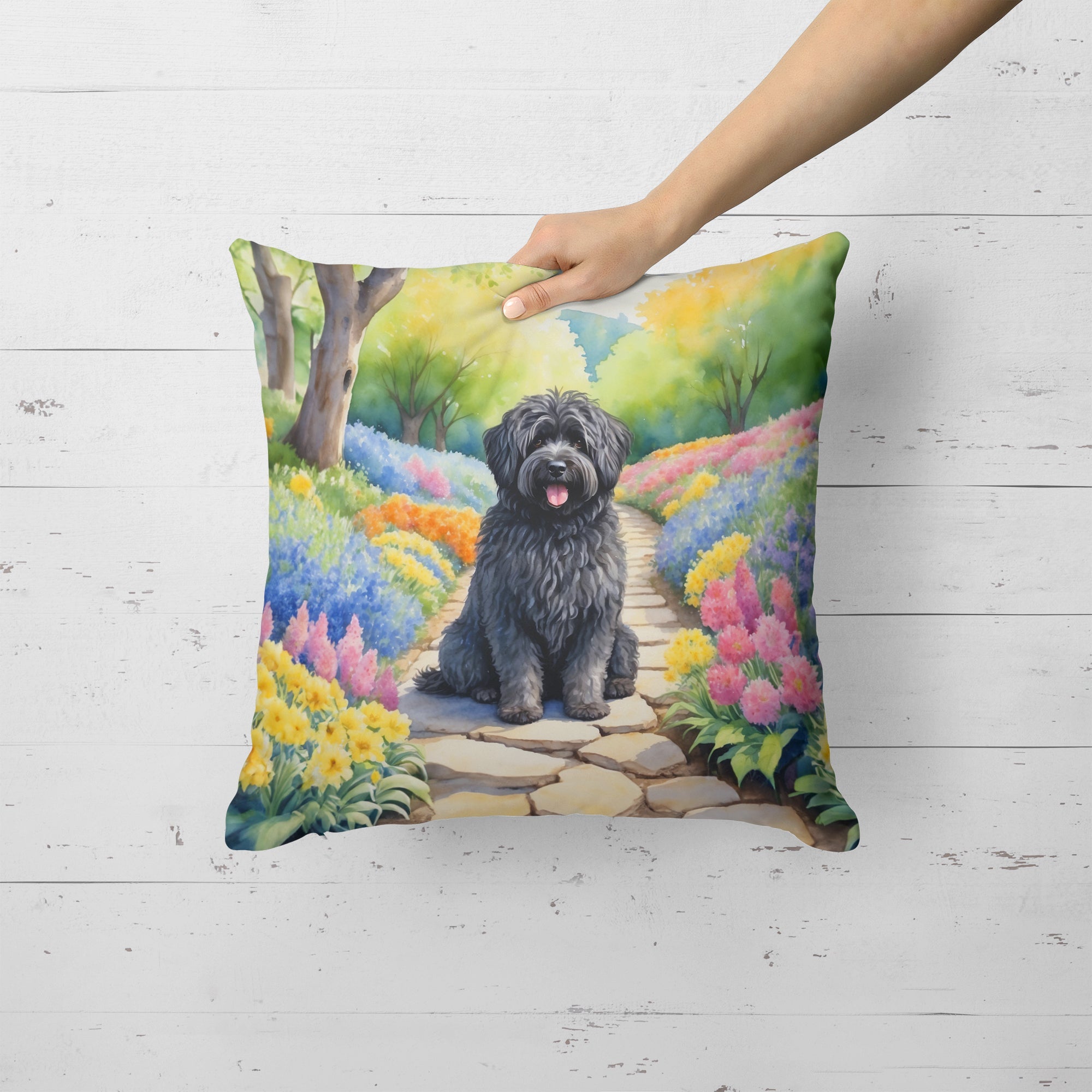 Puli Spring Path Decorative Throw Pillow 18x18 Indoor Outdoor Accent Cushion, Fabric Cover with Insert for Sofa, Bed, Porch & Living Room