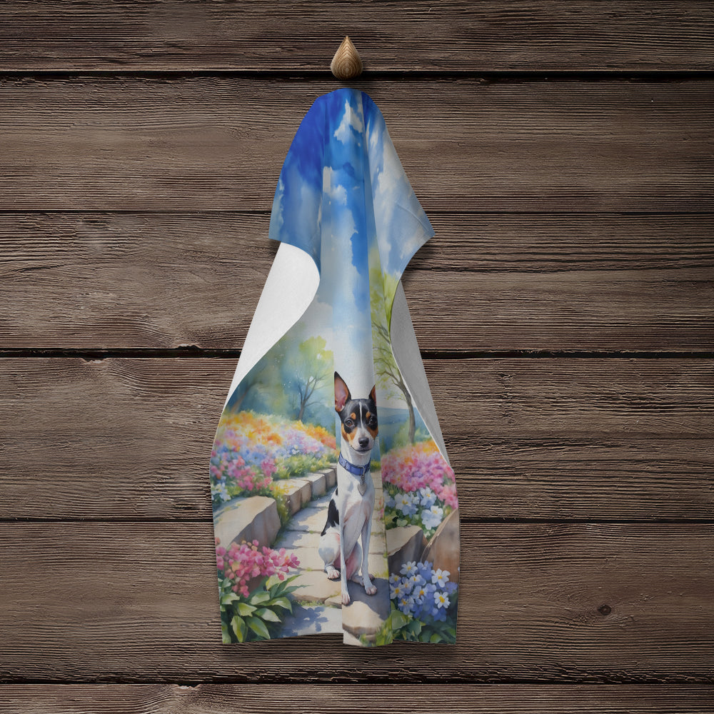Rat Terrier Spring Path Kitchen Towel Velour Plush Front and Cotton Loop Back Machine Washable