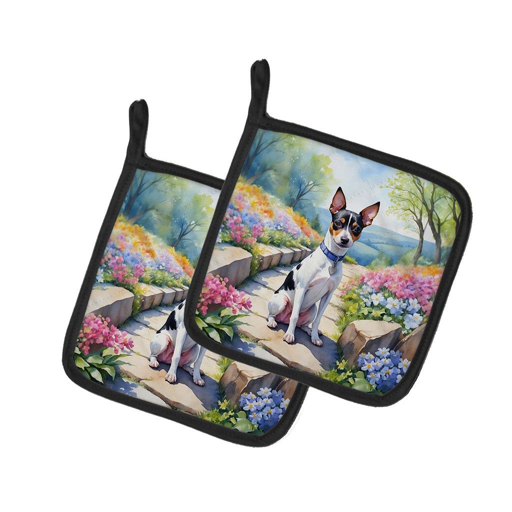 Rat Terrier Spring Path Pot Holder Set of 2 Heat Resistant Quilted Hot Pads 7.5 x 7.5 Inch, Insulated Kitchen Trivets for Cooking & Baking