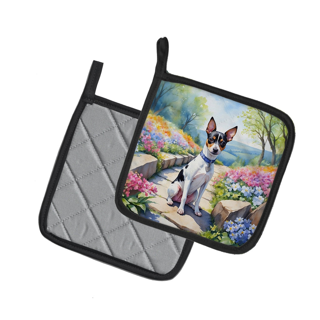 Rat Terrier Spring Path Pot Holder Set of 2 Heat Resistant Quilted Hot Pads 7.5 x 7.5 Inch, Insulated Kitchen Trivets for Cooking & Baking