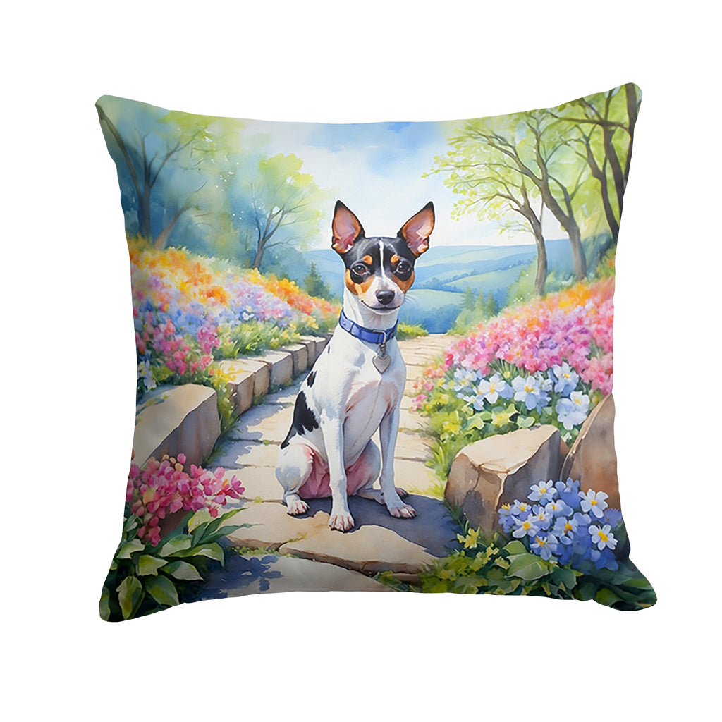Rat Terrier Spring Path Decorative Throw Pillow 18x18 Indoor Outdoor Accent Cushion, Fabric Cover with Insert for Sofa, Bed, Porch & Living Room
