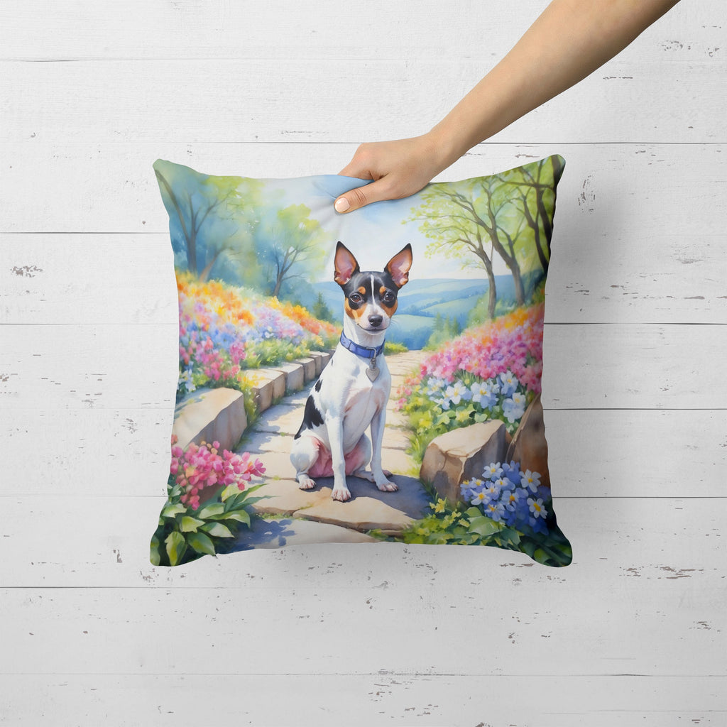 Rat Terrier Spring Path Decorative Throw Pillow 18x18 Indoor Outdoor Accent Cushion, Fabric Cover with Insert for Sofa, Bed, Porch & Living Room