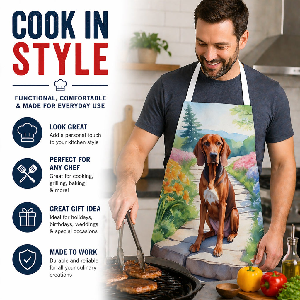 Redbone Coonhound Spring Path Apron Cooking Kitchen Server Baking Crafts Gardening for Adult Women Men, Unisex, Large, Multicolor
