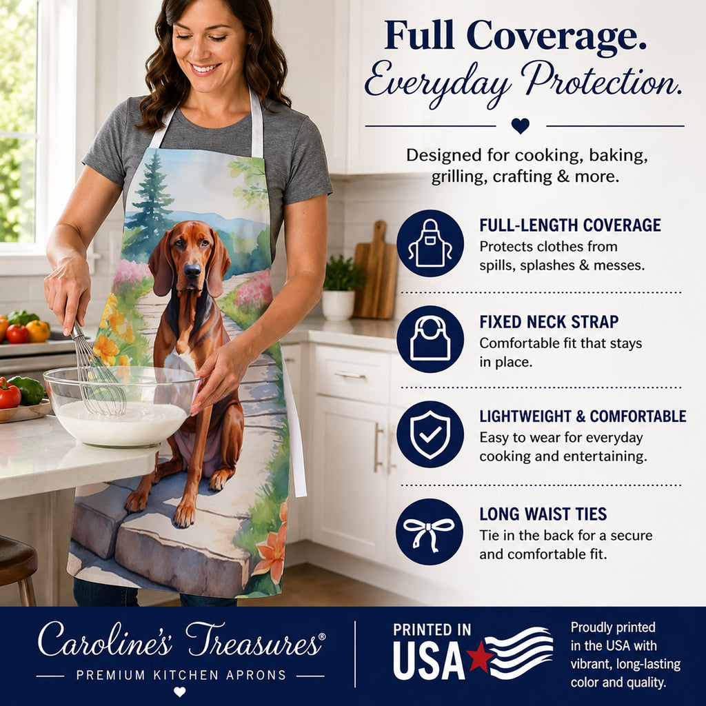 Redbone Coonhound Spring Path Apron Cooking Kitchen Server Baking Crafts Gardening for Adult Women Men, Unisex, Large, Multicolor