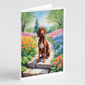 Redbone Coonhound Spring Path Greeting Cards Pack of 8 Blank Cards with Envelopes Whimsical A7 Size 5x7