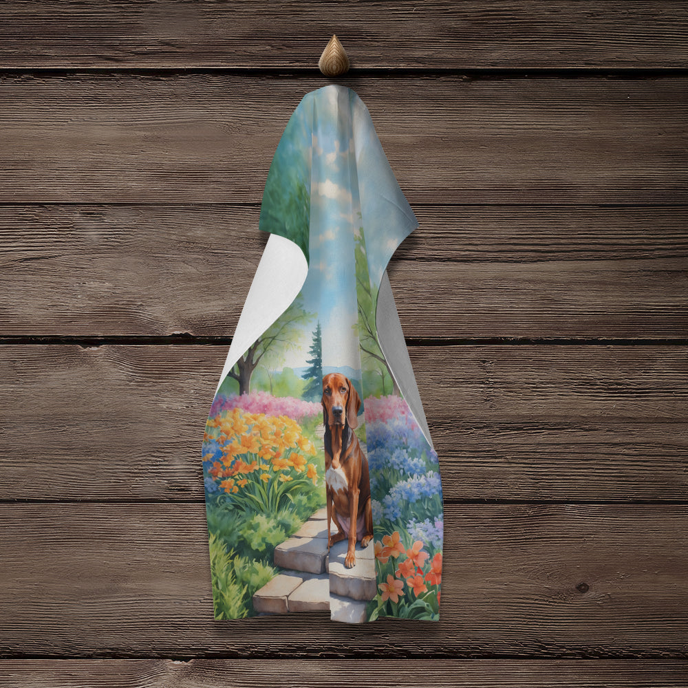 Redbone Coonhound Spring Path Kitchen Towel Velour Plush Front and Cotton Loop Back Machine Washable