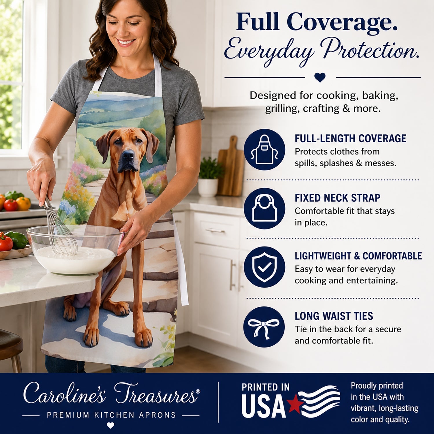 Rhodesian Ridgeback Spring Path Apron Cooking Kitchen Server Baking Crafts Gardening for Adult Women Men, Unisex, Large, Multicolor