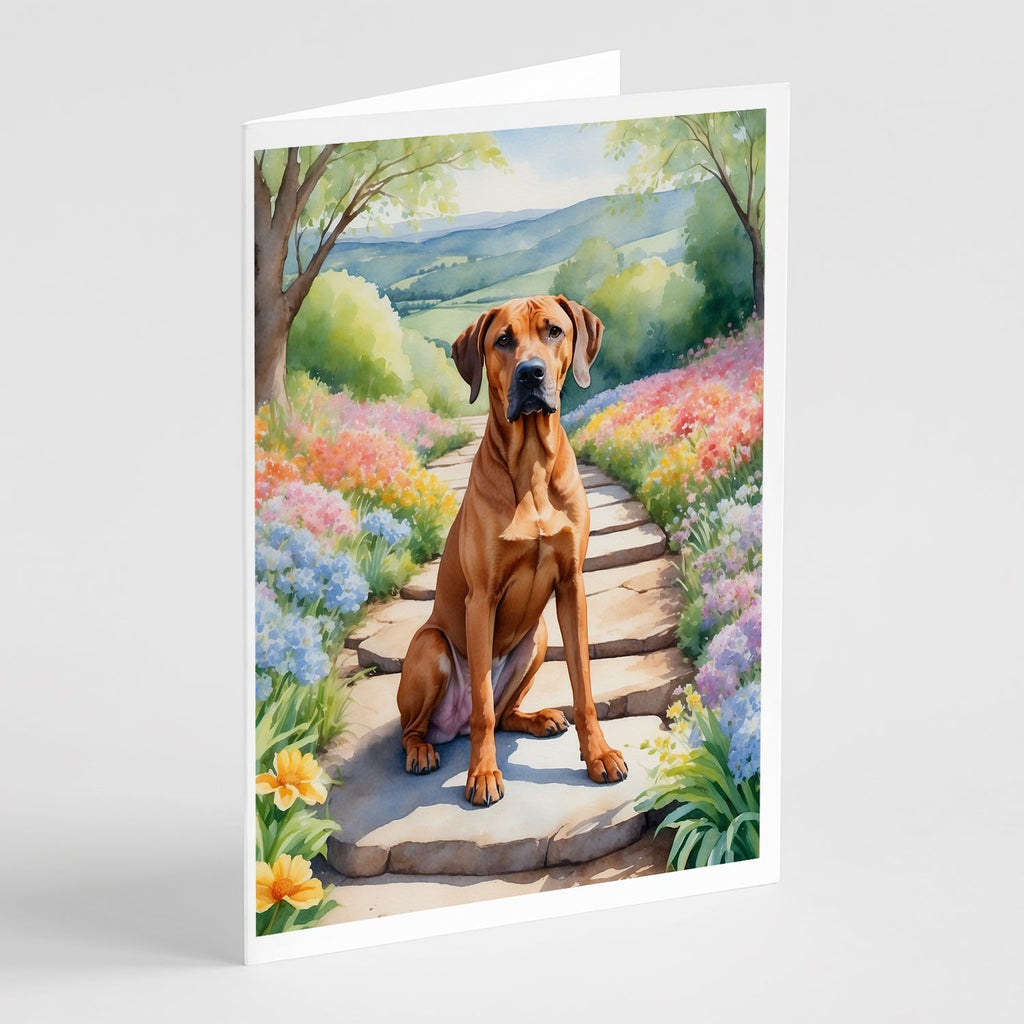 Rhodesian Ridgeback Spring Path Greeting Cards Pack of 8 Blank Cards with Envelopes Whimsical A7 Size 5x7
