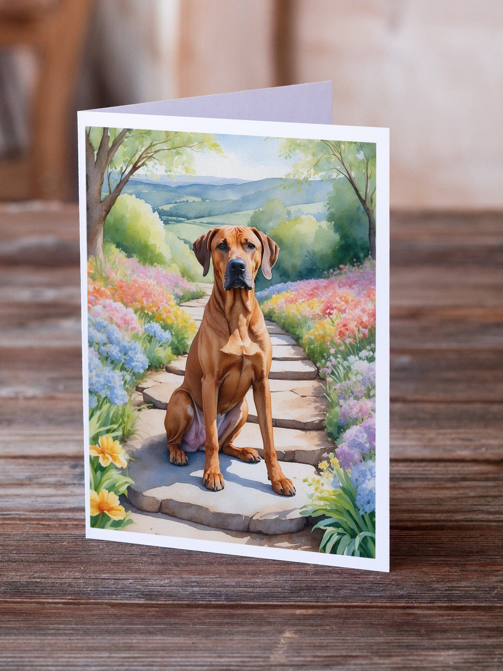 Rhodesian Ridgeback Spring Path Greeting Cards Pack of 8 Blank Cards with Envelopes Whimsical A7 Size 5x7