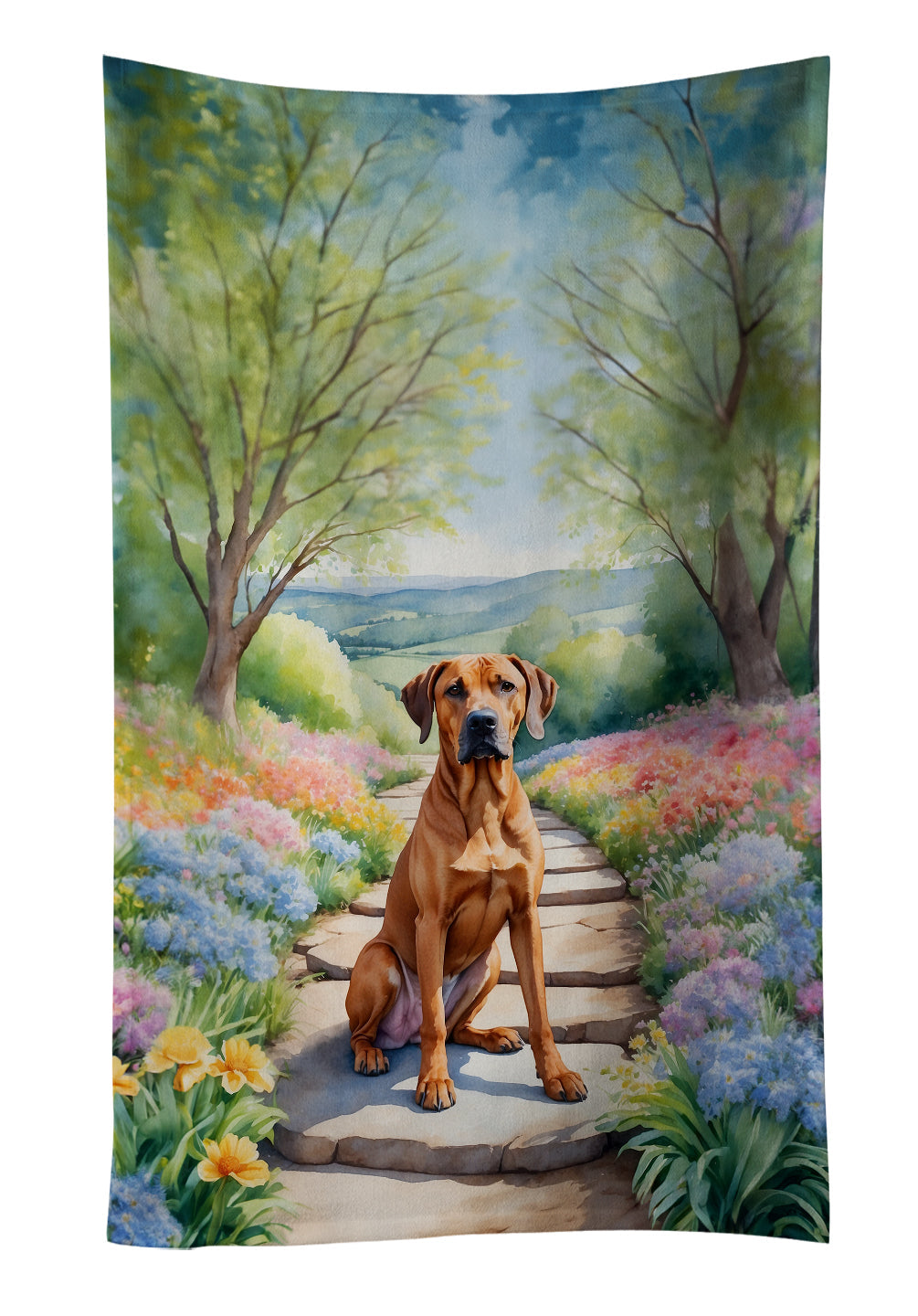 Rhodesian Ridgeback Spring Path Kitchen Towel Velour Plush Front and Cotton Loop Back Machine Washable