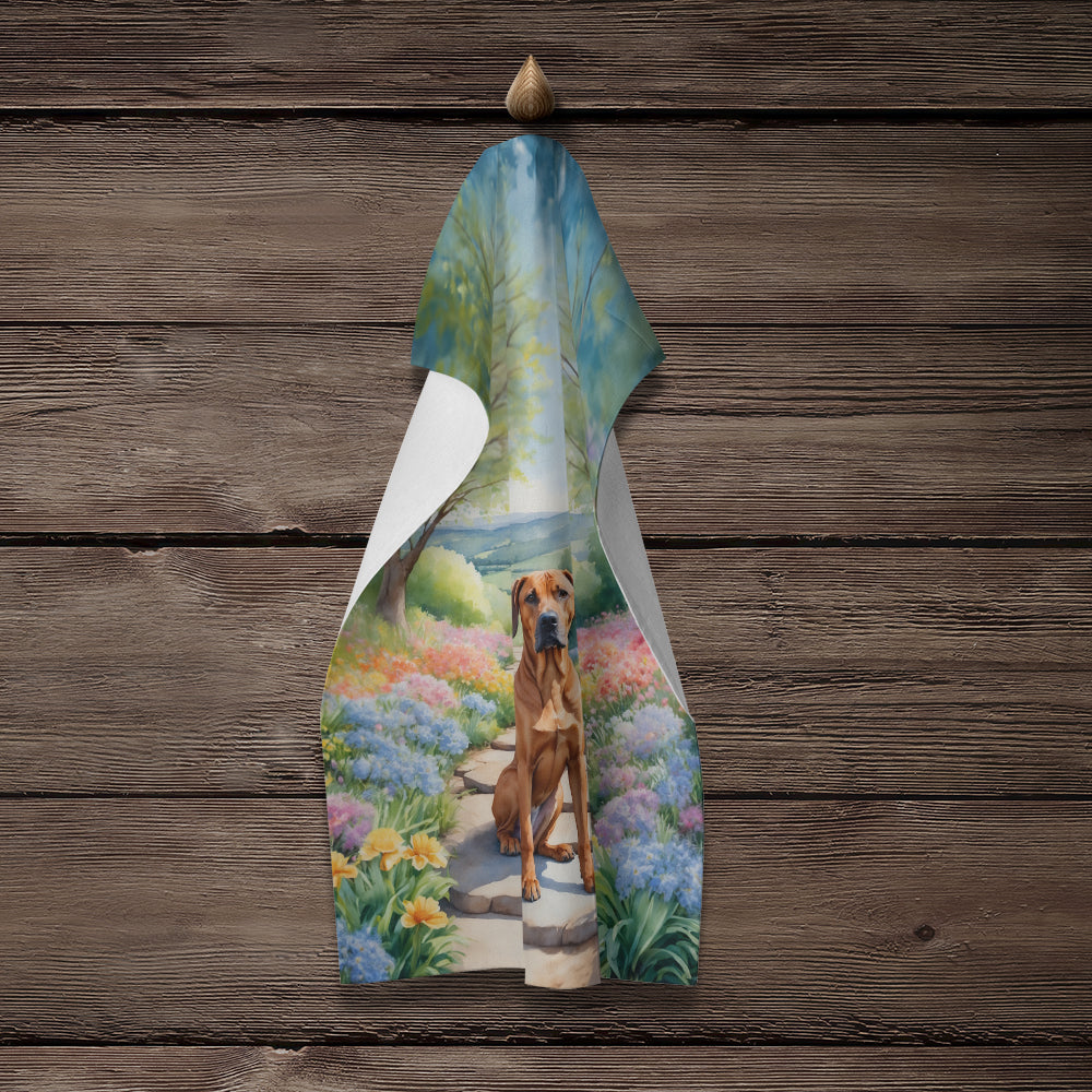 Rhodesian Ridgeback Spring Path Kitchen Towel Velour Plush Front and Cotton Loop Back Machine Washable