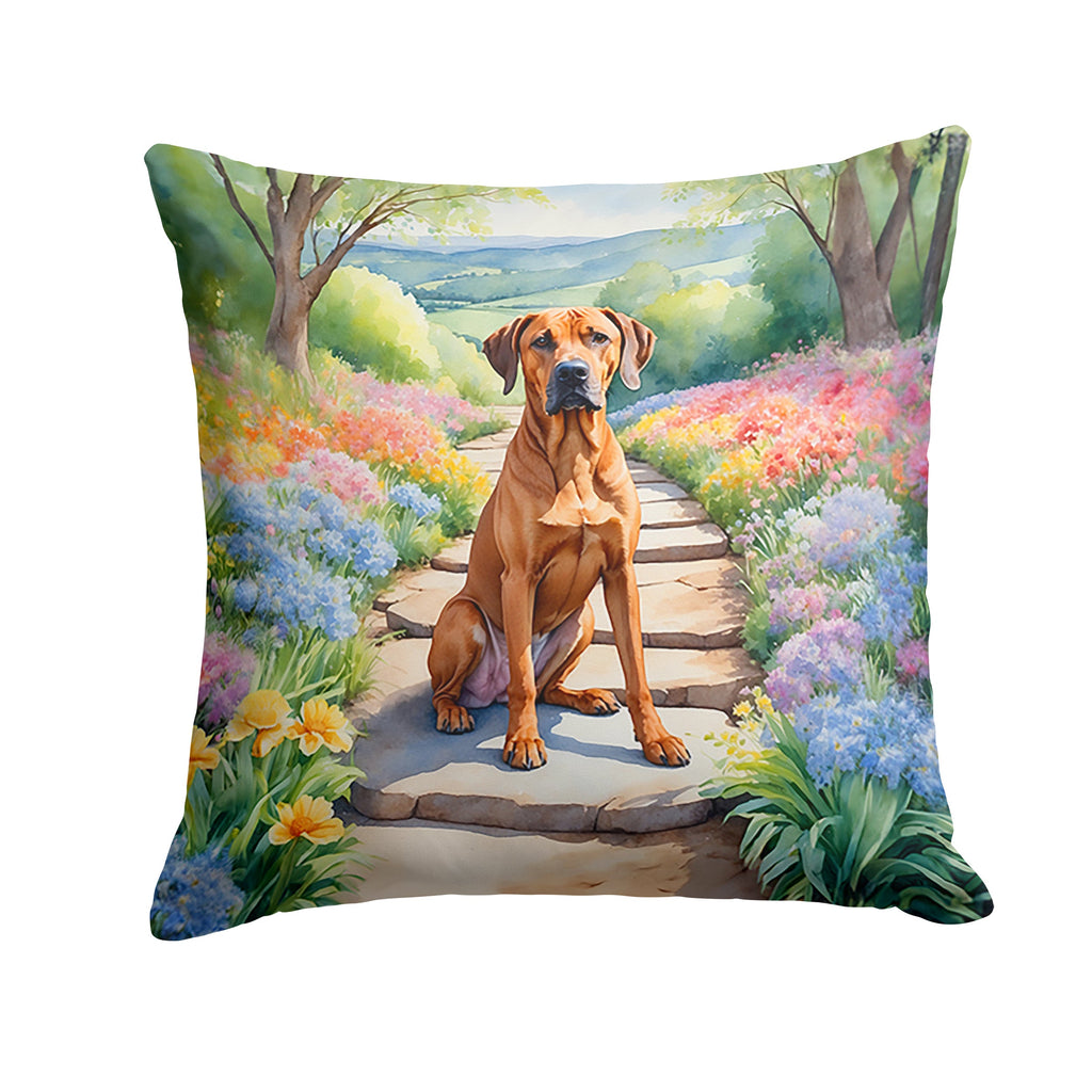Rhodesian Ridgeback Spring Path Decorative Throw Pillow 14x14 Indoor Outdoor Accent Cushion, Fabric Cover with Insert for Sofa, Bed, Porch & Living Room