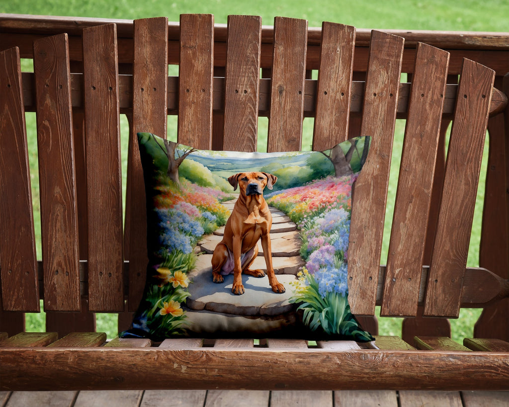 Rhodesian Ridgeback Spring Path Decorative Throw Pillow 14x14 Indoor Outdoor Accent Cushion, Fabric Cover with Insert for Sofa, Bed, Porch & Living Room