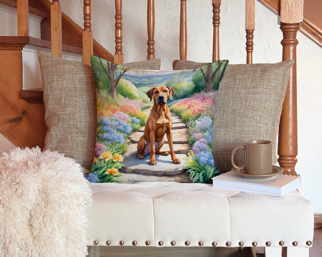 Rhodesian Ridgeback Spring Path Decorative Throw Pillow 14x14 Indoor Outdoor Accent Cushion, Fabric Cover with Insert for Sofa, Bed, Porch & Living Room