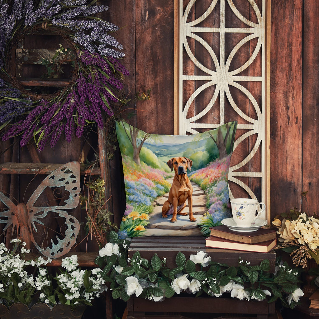 Rhodesian Ridgeback Spring Path Decorative Throw Pillow 14x14 Indoor Outdoor Accent Cushion, Fabric Cover with Insert for Sofa, Bed, Porch & Living Room