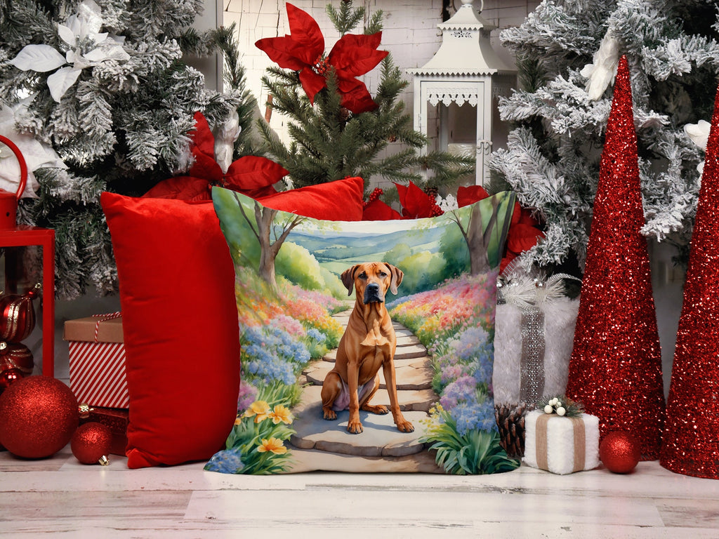 Rhodesian Ridgeback Spring Path Decorative Throw Pillow 14x14 Indoor Outdoor Accent Cushion, Fabric Cover with Insert for Sofa, Bed, Porch & Living Room