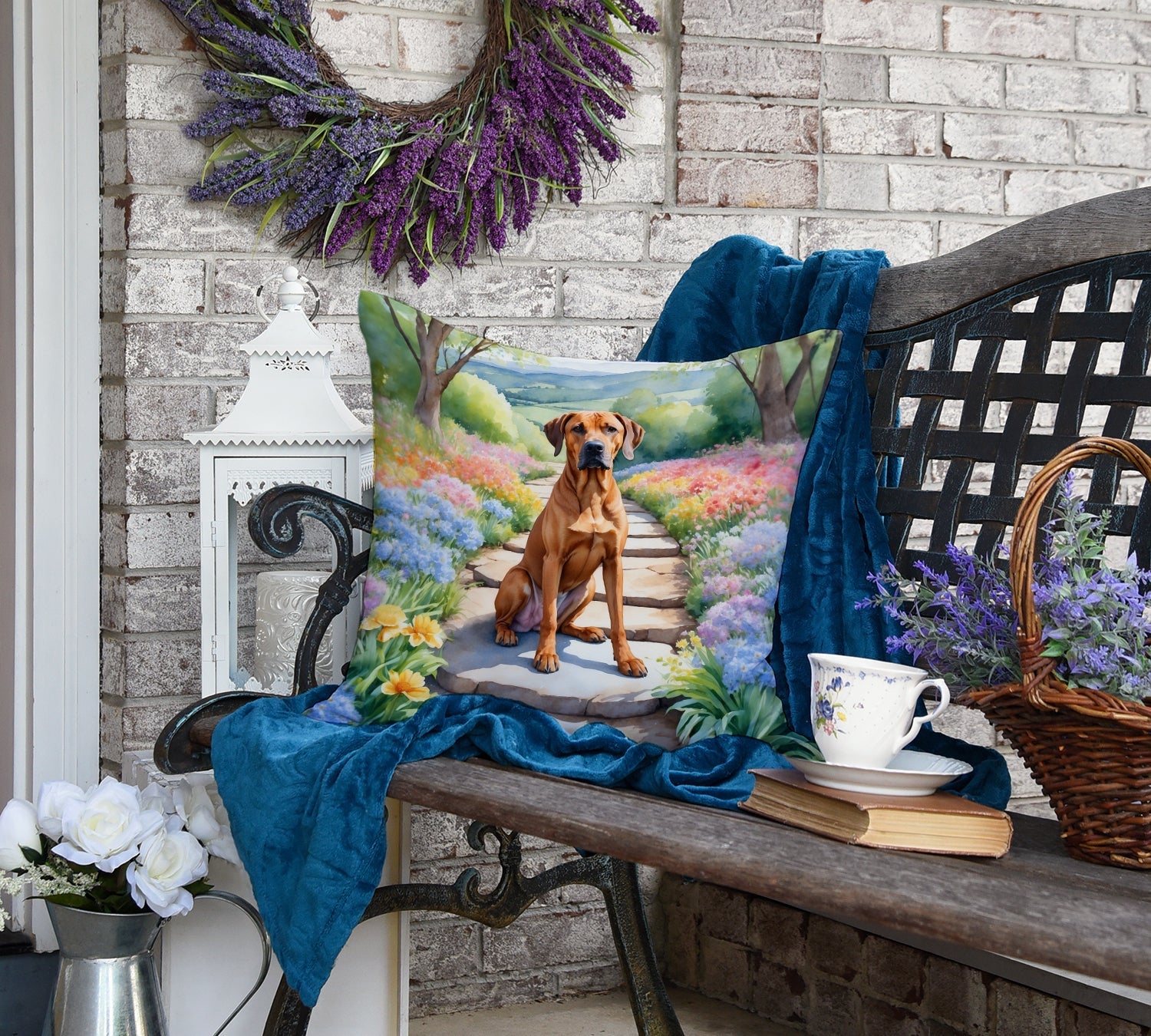 Rhodesian Ridgeback Spring Path Decorative Throw Pillow 18x18 Indoor Outdoor Accent Cushion, Fabric Cover with Insert for Sofa, Bed, Porch & Living Room