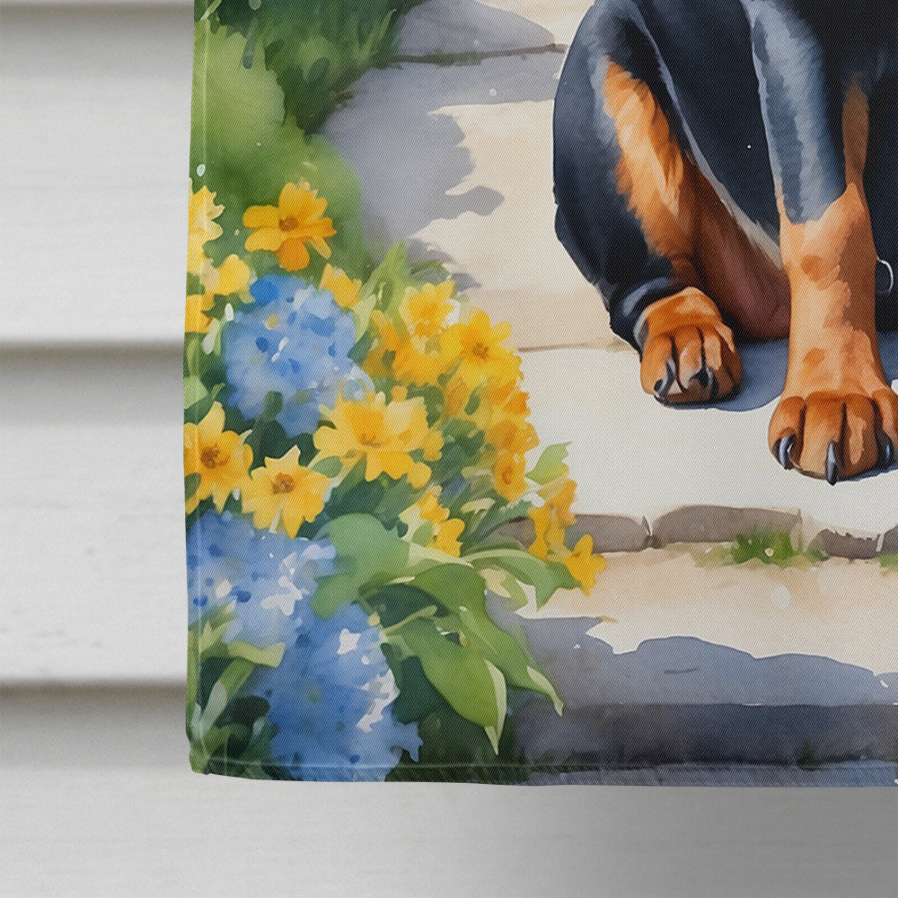 Rottweiler Spring Path House Flag 28x40 Porch Sleeve Pole Decorative Outside Yard Banner Artwork Wall Hanging, Polyester