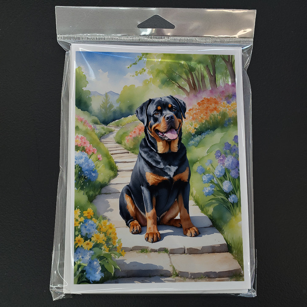 Rottweiler Spring Path Greeting Cards Pack of 8 Blank Cards with Envelopes Whimsical A7 Size 5x7