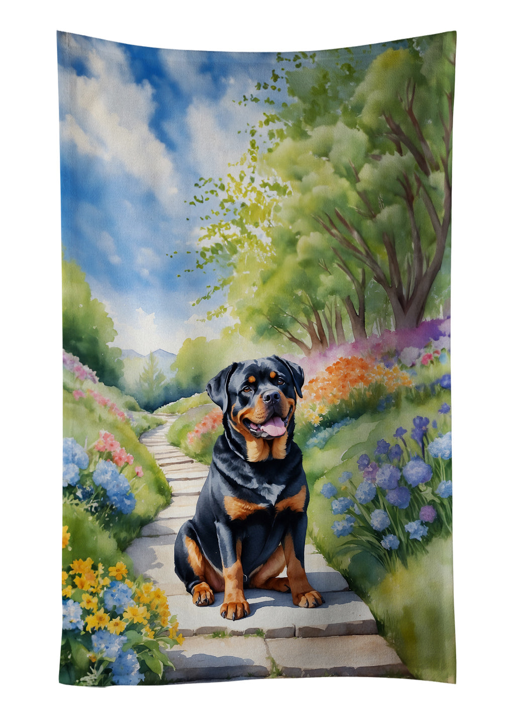 Rottweiler Spring Path Kitchen Towel Velour Plush Front and Cotton Loop Back Machine Washable