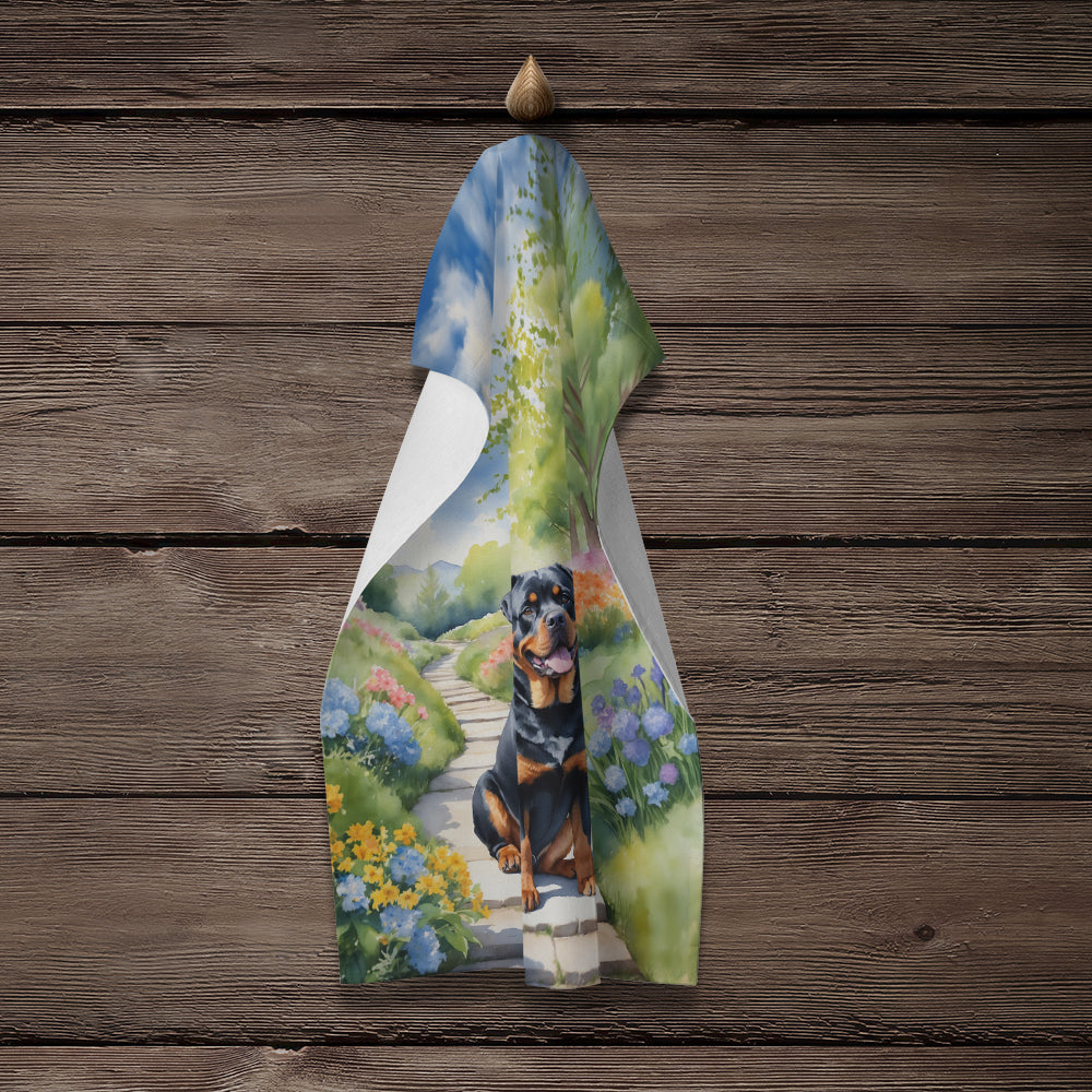Rottweiler Spring Path Kitchen Towel Velour Plush Front and Cotton Loop Back Machine Washable