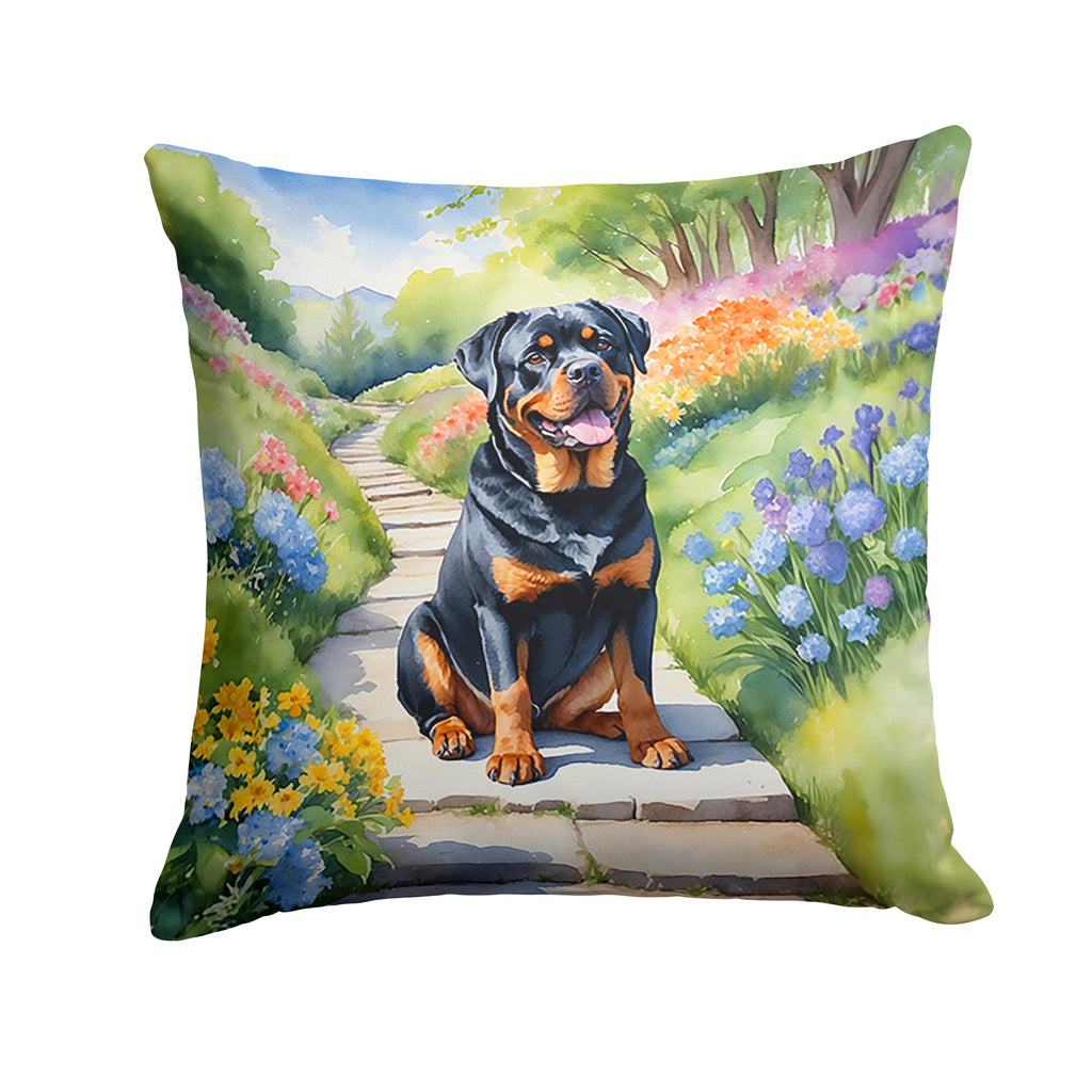 Rottweiler Spring Path Decorative Throw Pillow 18x18 Indoor Outdoor Accent Cushion, Fabric Cover with Insert for Sofa, Bed, Porch & Living Room