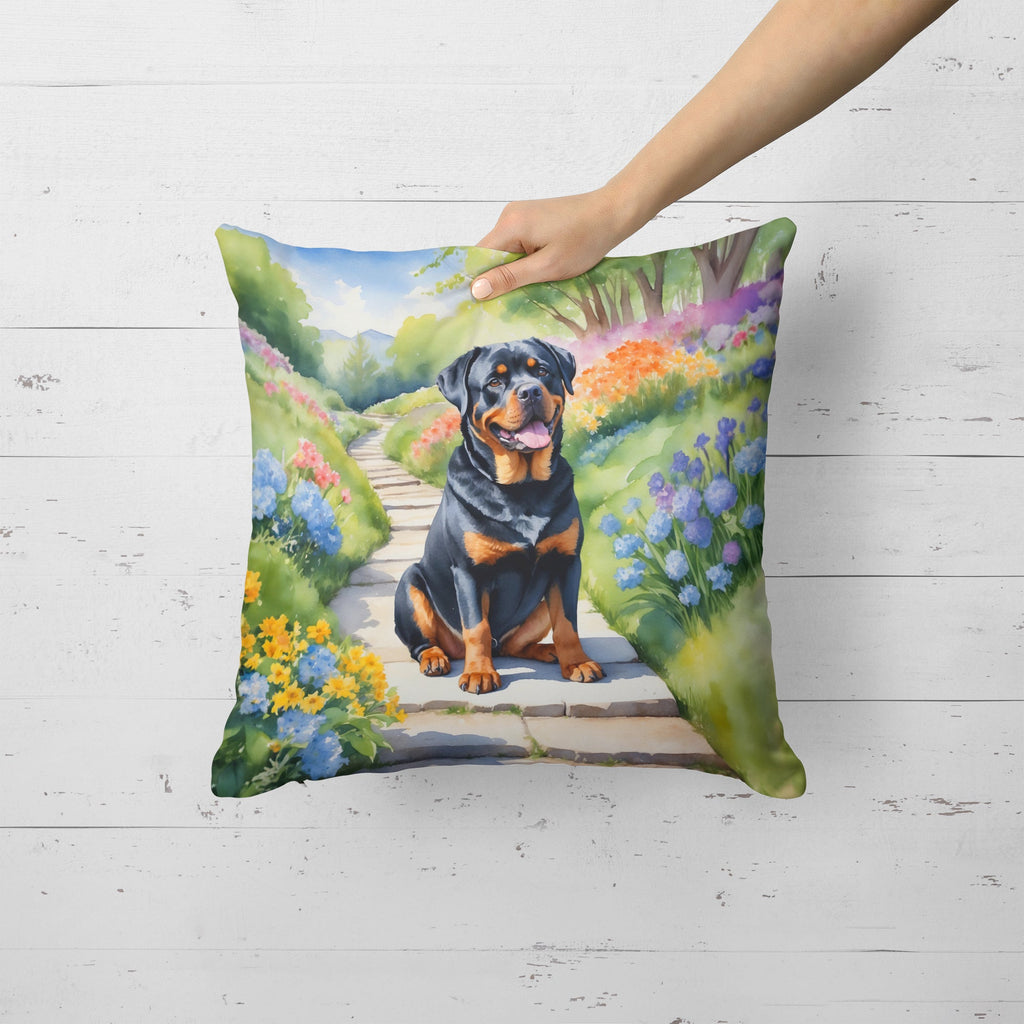 Rottweiler Spring Path Decorative Throw Pillow 18x18 Indoor Outdoor Accent Cushion, Fabric Cover with Insert for Sofa, Bed, Porch & Living Room
