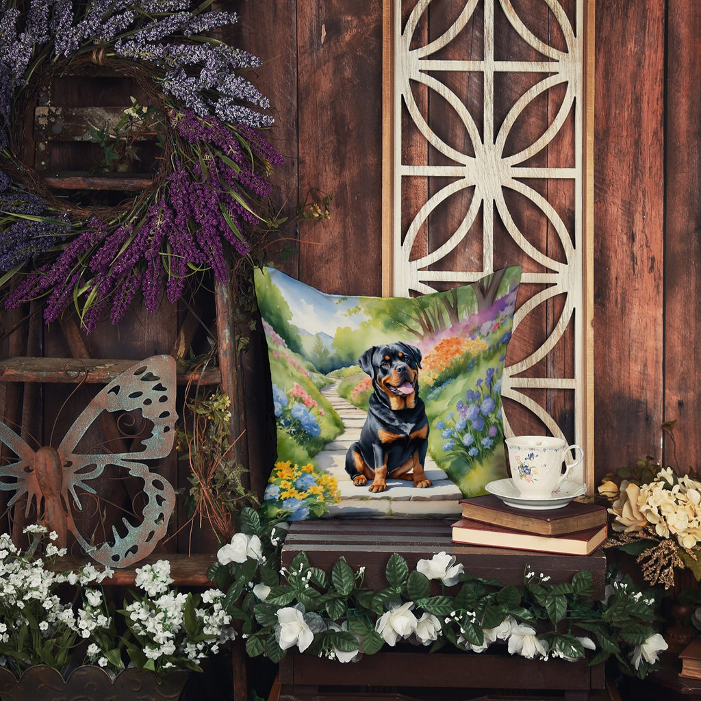 Rottweiler Spring Path Decorative Throw Pillow 18x18 Indoor Outdoor Accent Cushion, Fabric Cover with Insert for Sofa, Bed, Porch & Living Room